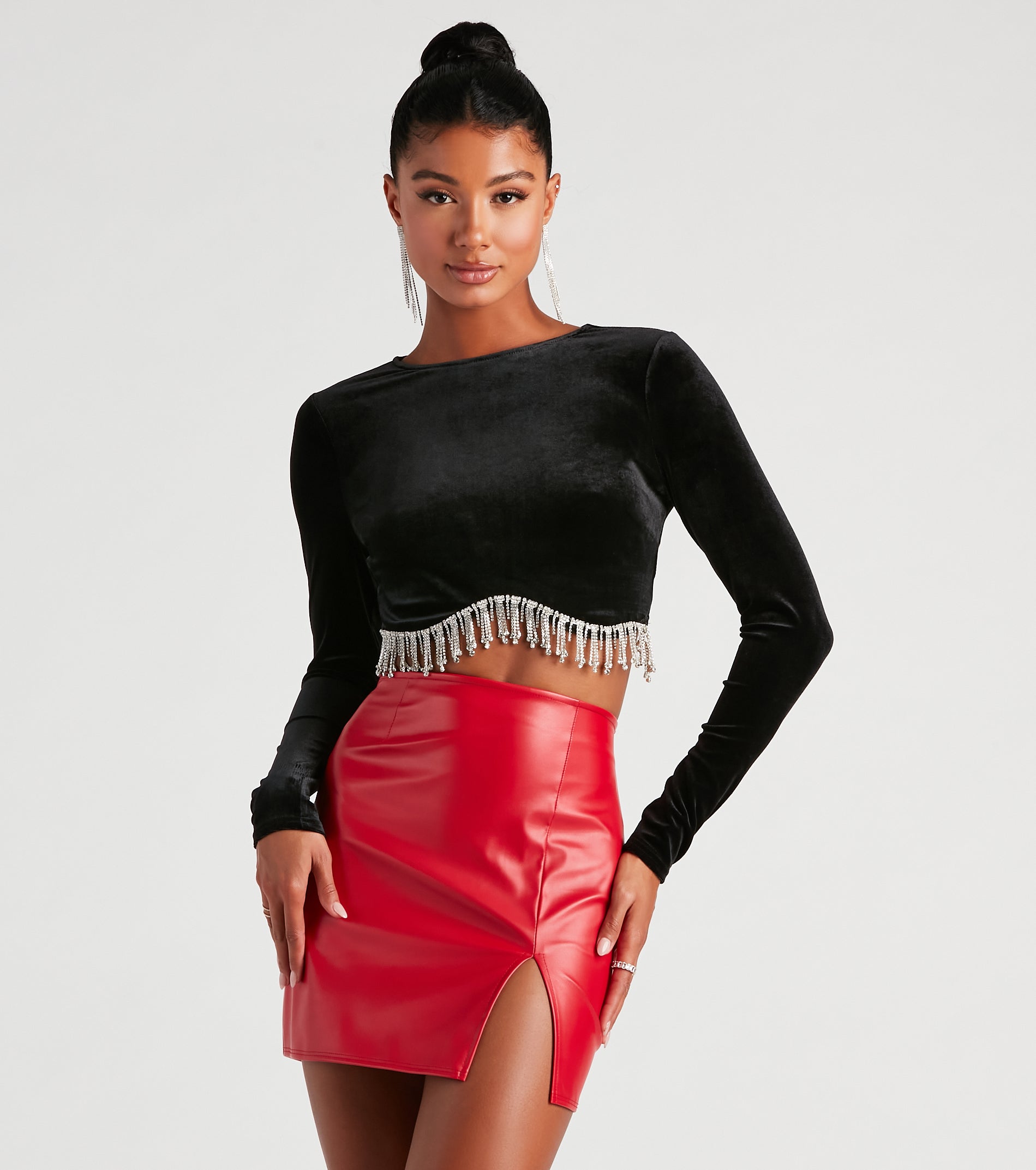 Luxe Rhinestone Trim Crop Top