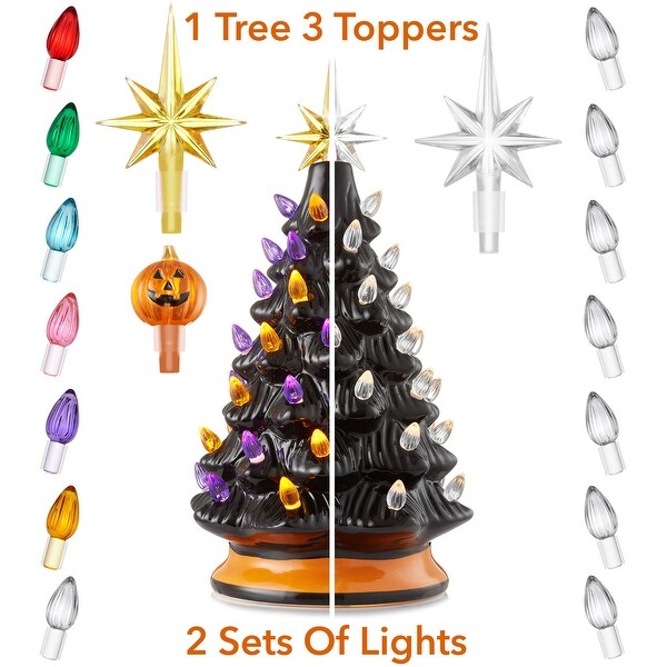 12 Hand Painted Ceramic Christmas Tree，PreLit Tree with Star