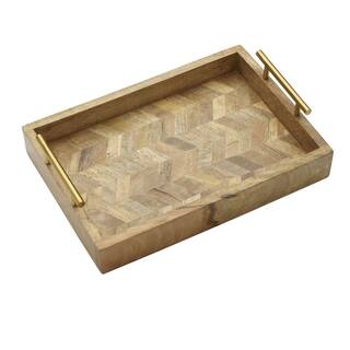 Mikasa Gourmet Basics Galini Chevron Mango Wood Serve Tray with Gold Iron Handles 5286836