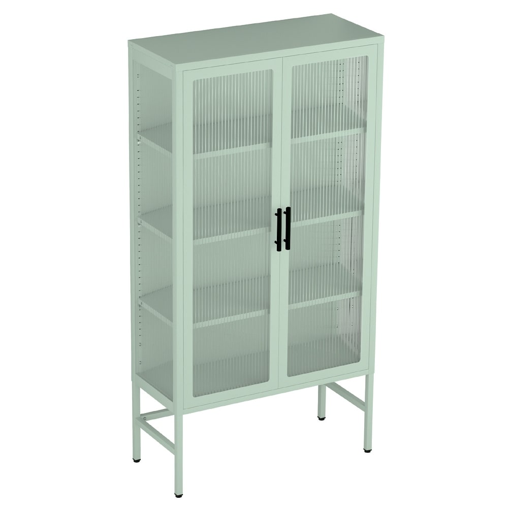 Double Glass Door Storage Cabinet with Adjustable Shelves and Feet Cold Rolled Steel Sideboard Furniture