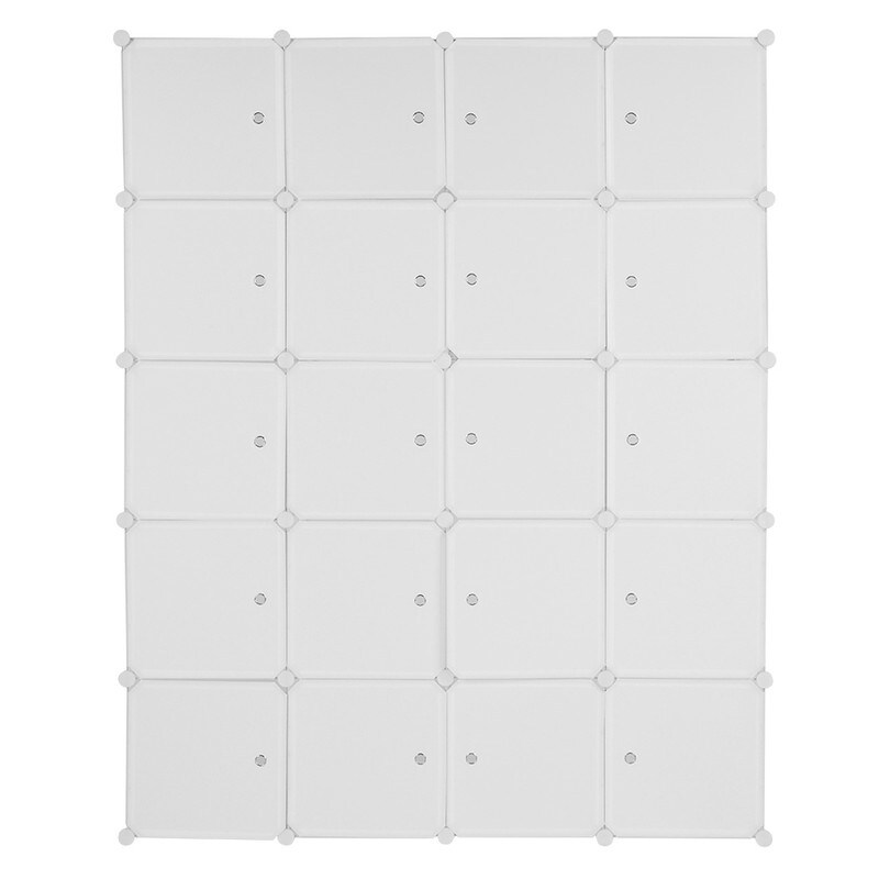 8/12/16/20 Cube Organizer Stackable Plastic Cube Storage Closet Cabinet with Hanging Rod White