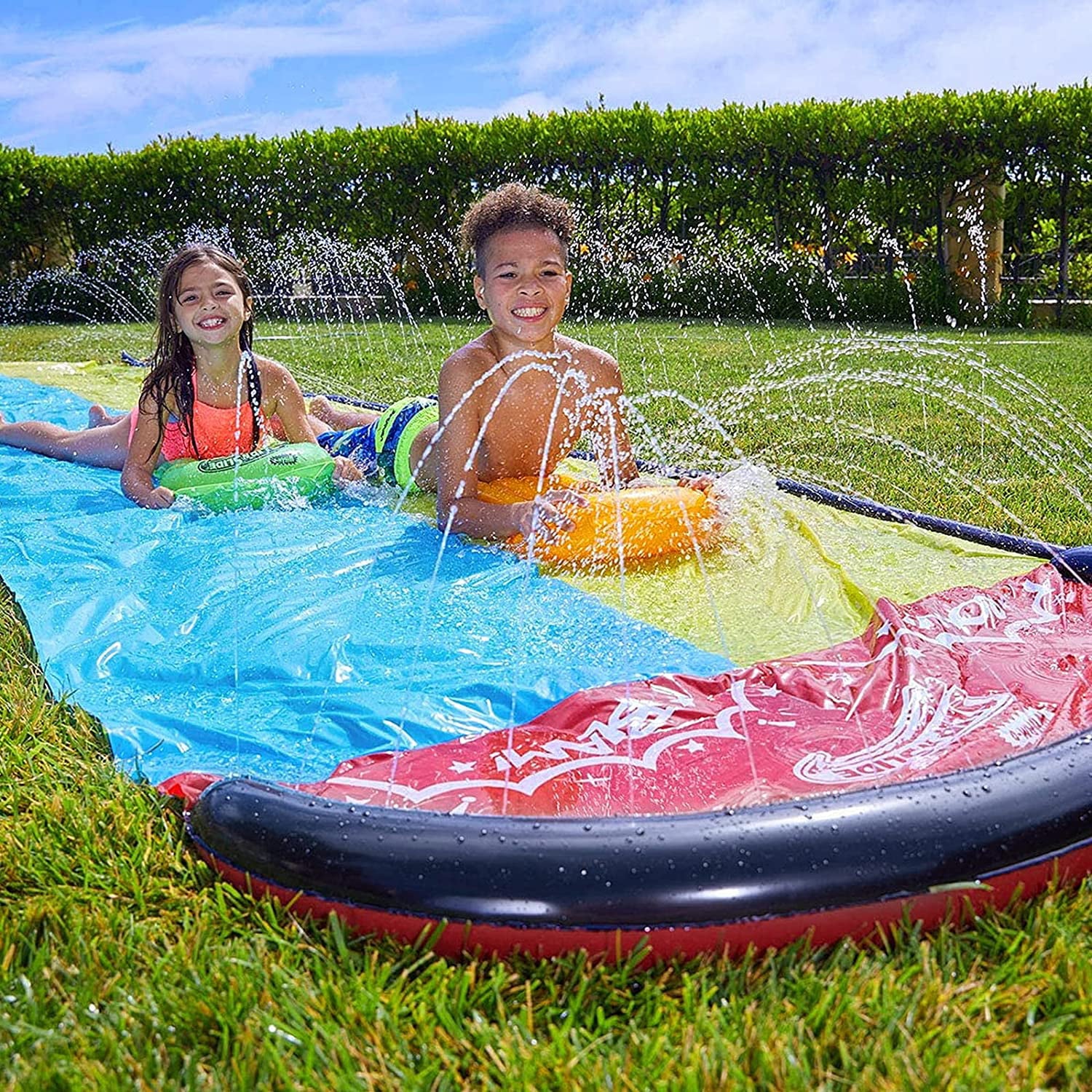 Terra Porch Water Slide for Kids & Children, 16 FT Slip Water Slide with 2 Surfboards & 2 Sliding Racing Lanes, Summer Toy with Sprinkler, Sports Outdoor Fun Water Play Toys