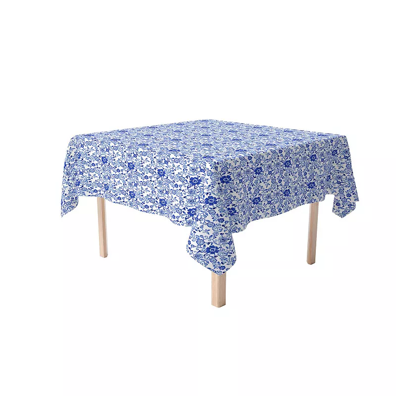 Square Tablecloth， 100% Polyester， 60x60， Watercolor Flowers on Vines Blue