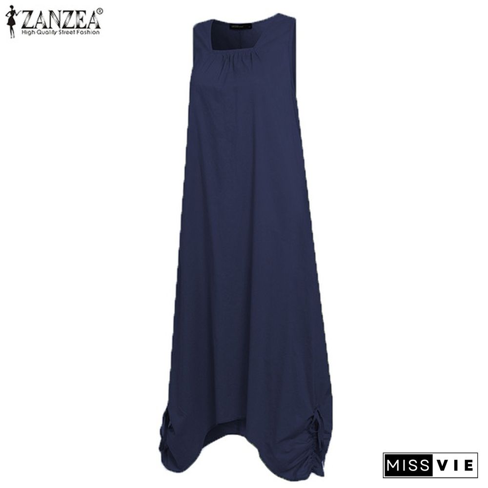 Women Sleeveless Sundress Plain Cotton Plus Size Holiday Party Casual Long Maxi Dress