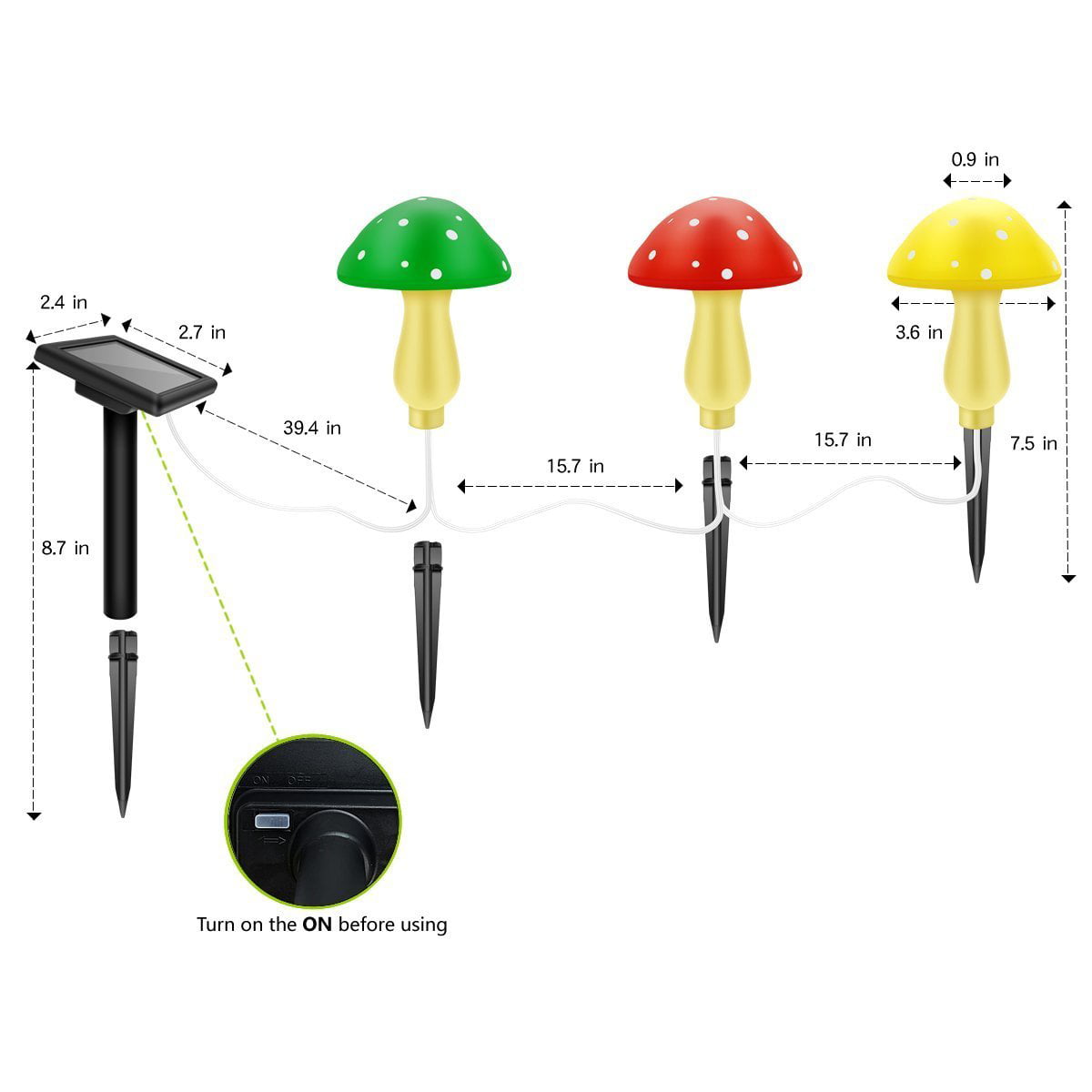 My Fun Corp Outdoor Garden Solar Powered Mushroom 3-Light LED Pathway Light