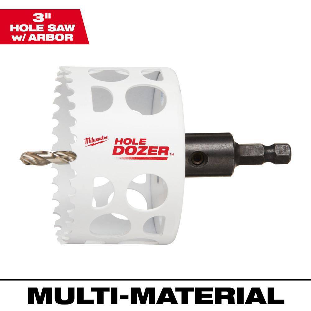 MW 3 in. Hole Dozer Bi-Metal Hole Saw with 38 in. Arbor  Pilot Bit 49-56-9670