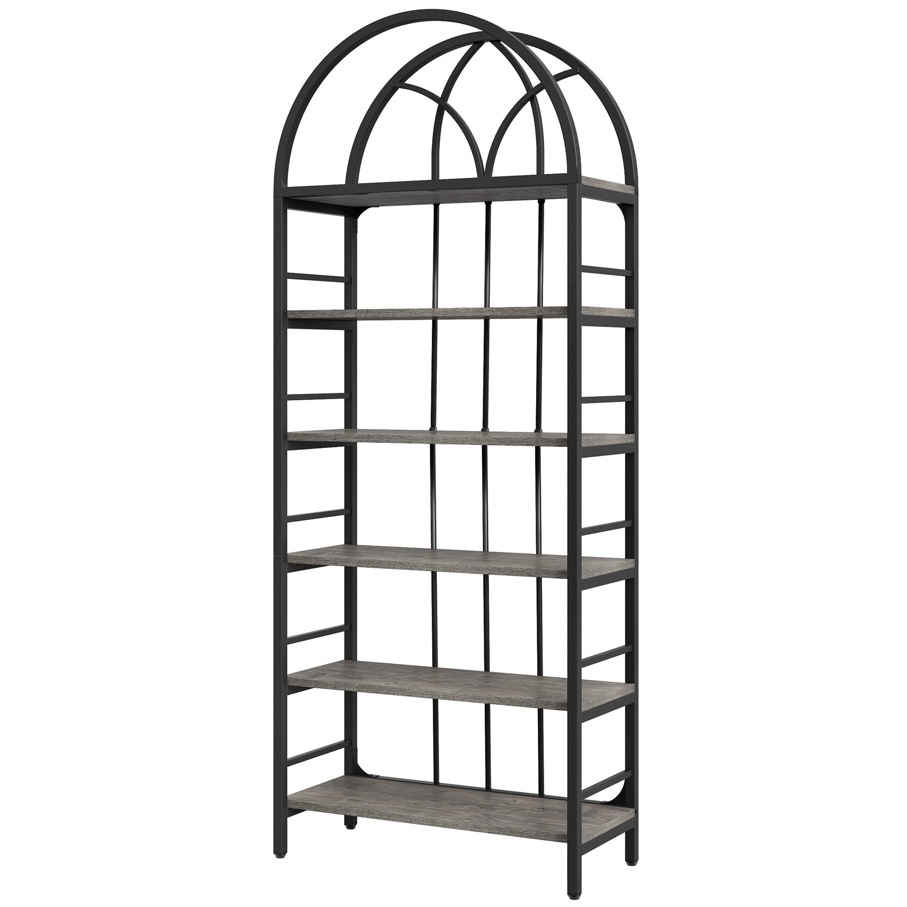 6-Tier Arched Bookshelf, 78.7 Industrial Bookcase Storage Shelving Unit