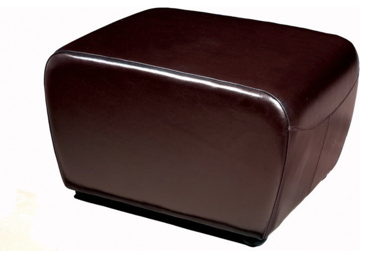 Baxton Studio Dark Brown Full Leather Ottoman With Rounded Sides   Contemporary   Footstools And Ottomans   by HedgeApple  Houzz