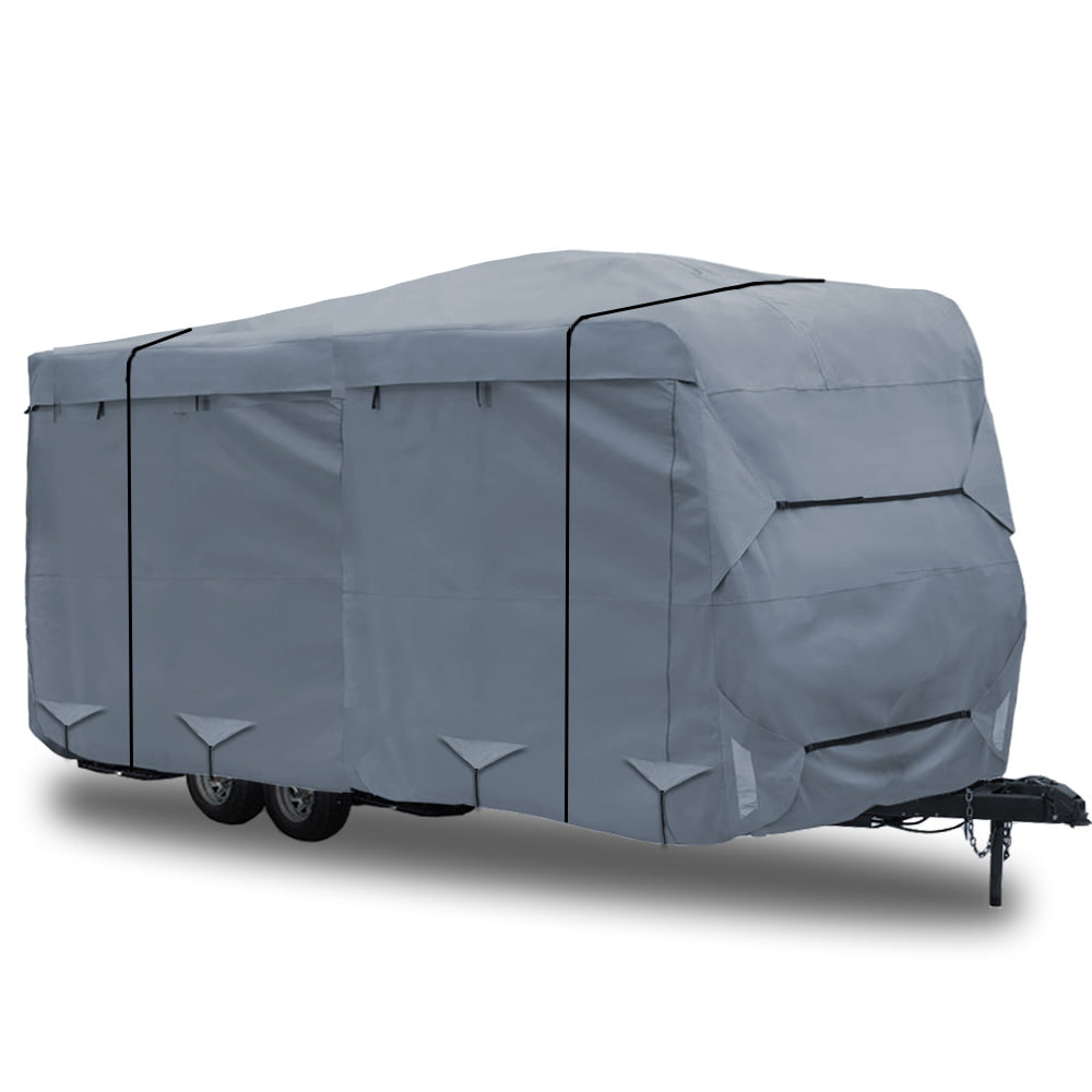 GEARFLAG Travel Trailer RV Cover 4 Layers top Fits 17'-19' Reinforced windproof side-straps Anti-UV water-resistance heavy duty for Trailer RV