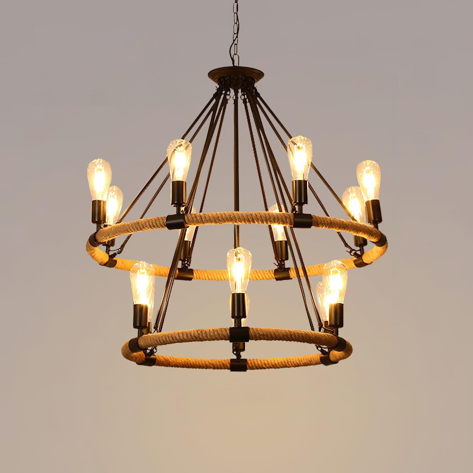 Hemp Rope Industrial Large Circle Chandelier