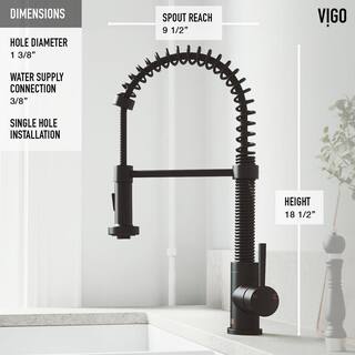 VIGO Edison Single Handle Pull-Down Sprayer Kitchen Faucet Set with Deck Plate in Matte Black VG02001MBK1