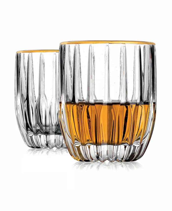 Godinger Pleat Gold Rim Double Old-Fashioned Glasses Set of 4