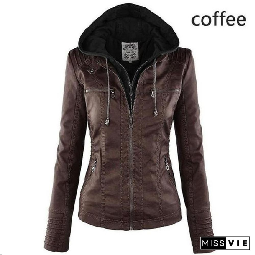 5 Color Long Sleeve Zipper Jacket Leather Jackets Coat Ladies Tops Motorcycle Coat Plus Size XS-7XL