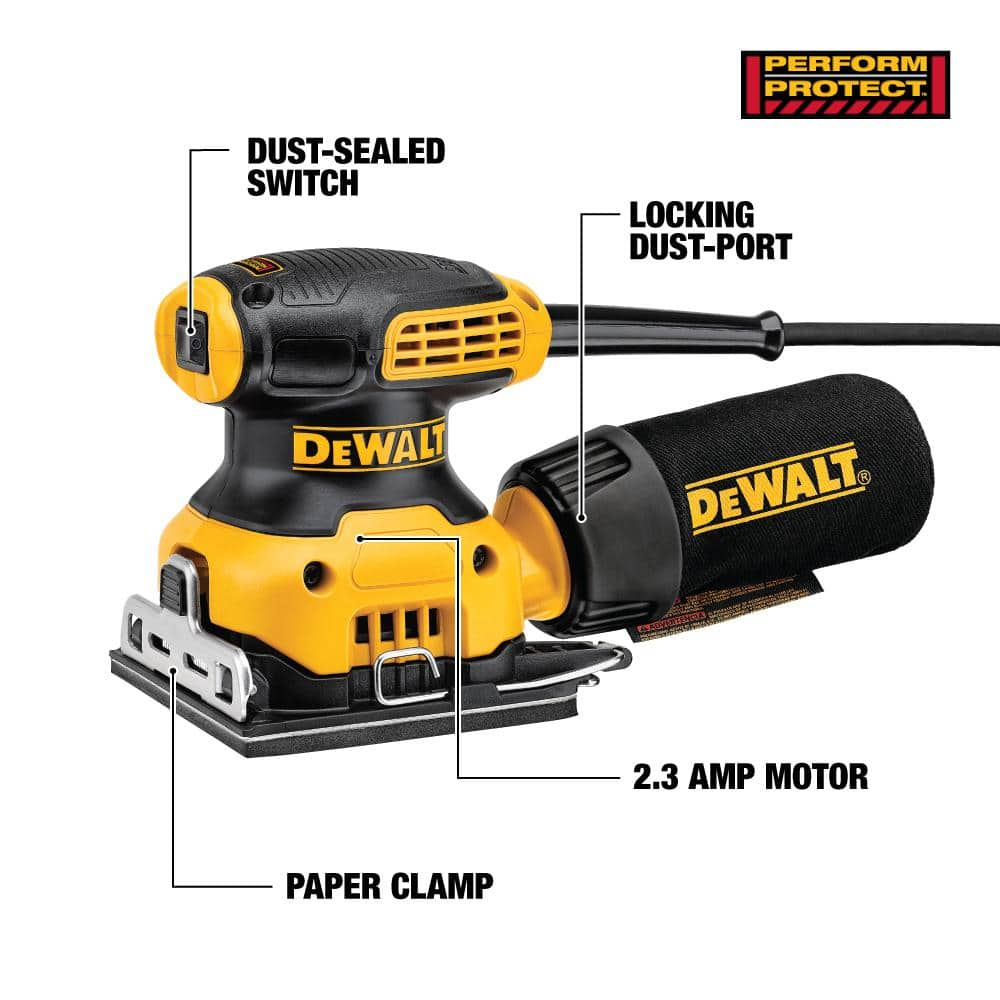 DEWALT 2.3 Amp Corded 1/4 Sheet Palm Grip Sander Kit with Contractor Bag DWE6411K