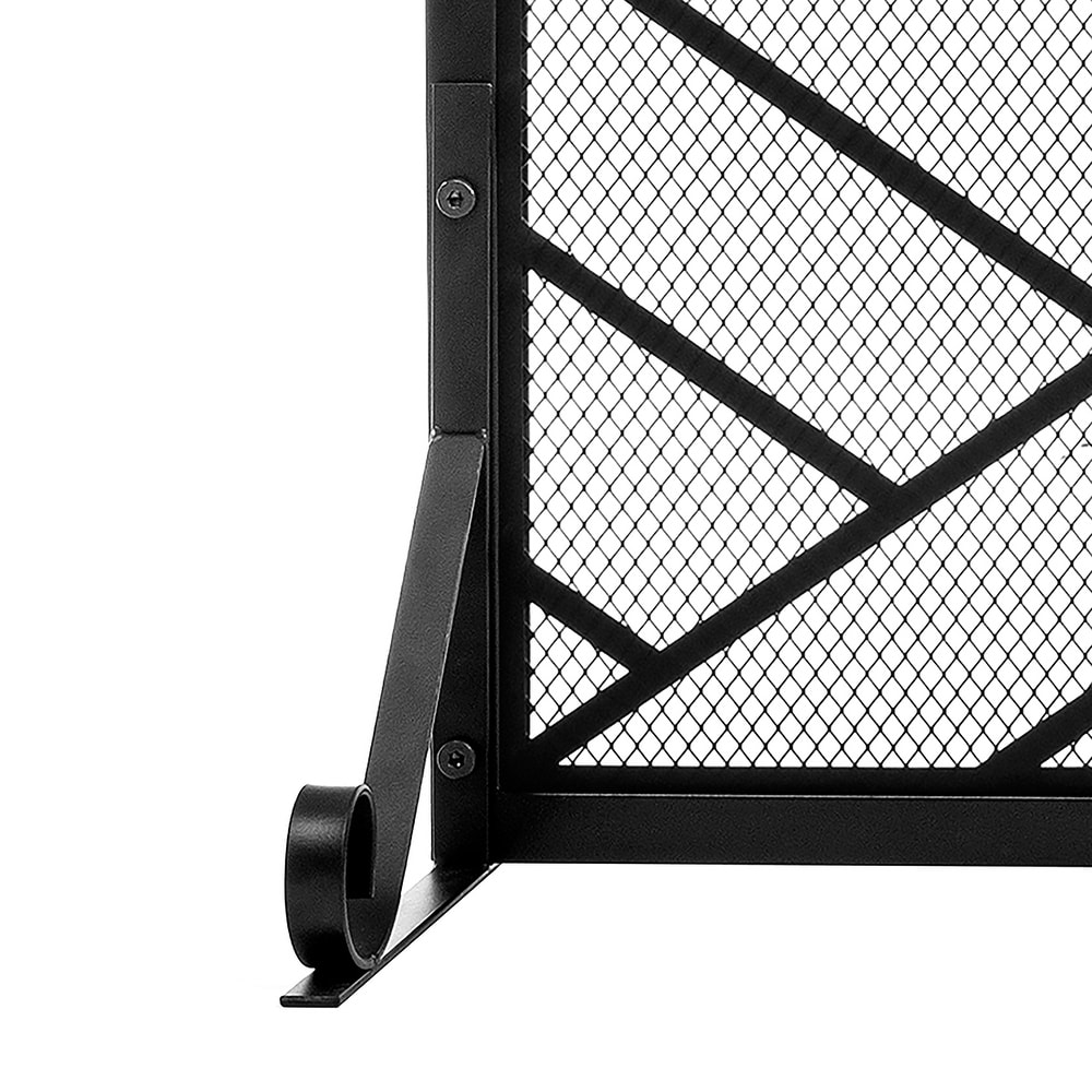 Contemporary Single Panel Black Straight Line Pattern Iron Fireplace Screen    41.73'' x 12.20'' x 29.33''