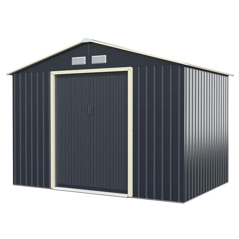 9¡¯ x 6¡¯ Outdoor Metal Storage Shed Garden Tool Storage Cabinet with 4 Vents & Sliding Double Lockable Doors