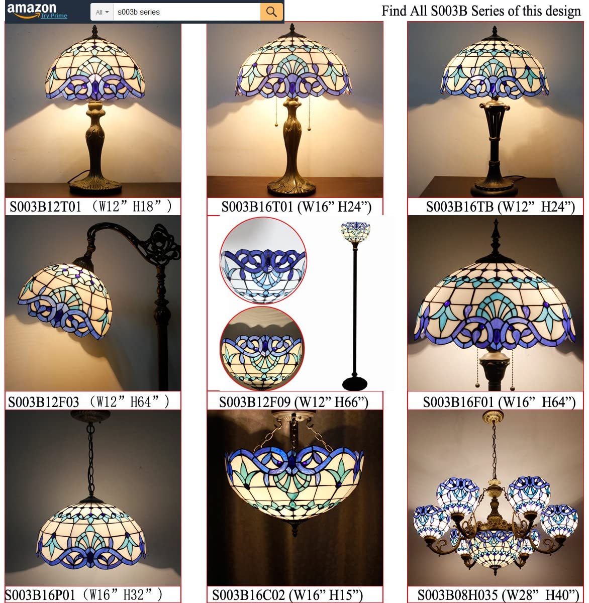 SHADY Tiffany Table Lamp Navy Blue Baroque Stained Glass Style Desk Bedside Reading Light 12X12X18 Inches Decor Bedroom Living Room Home Office S003B Series