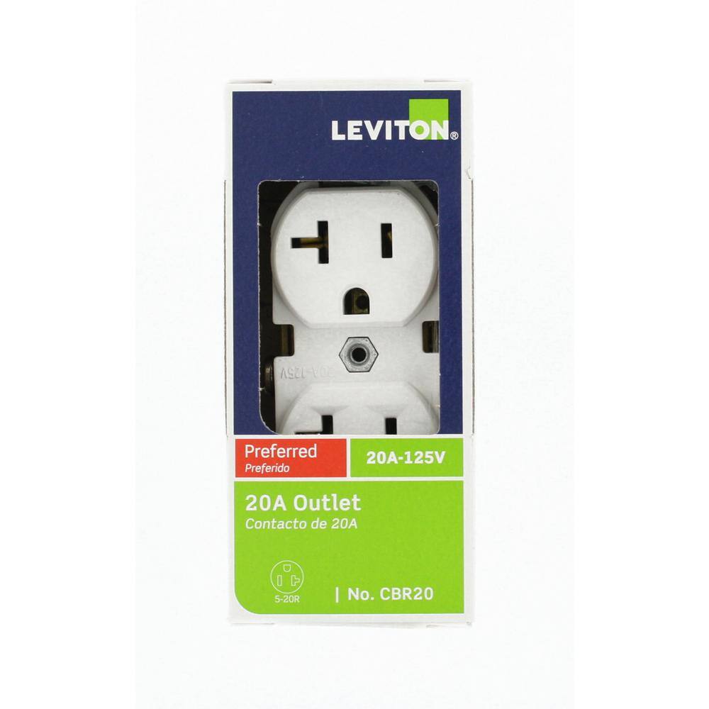 Leviton 20 Amp Commercial Grade Duplex Outlet White R62-CBR20-00W