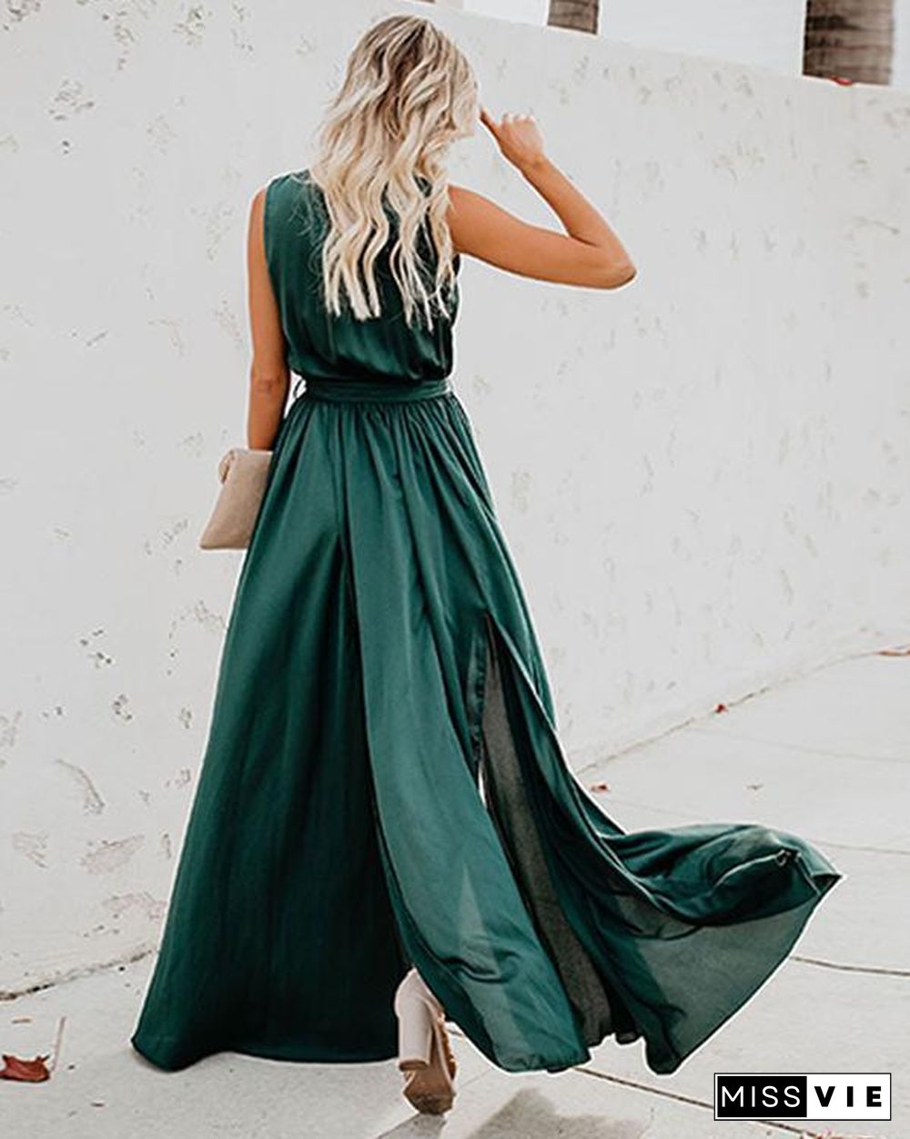 Solid Sleeveless A-line Casual/Vacation Maxi Dresses