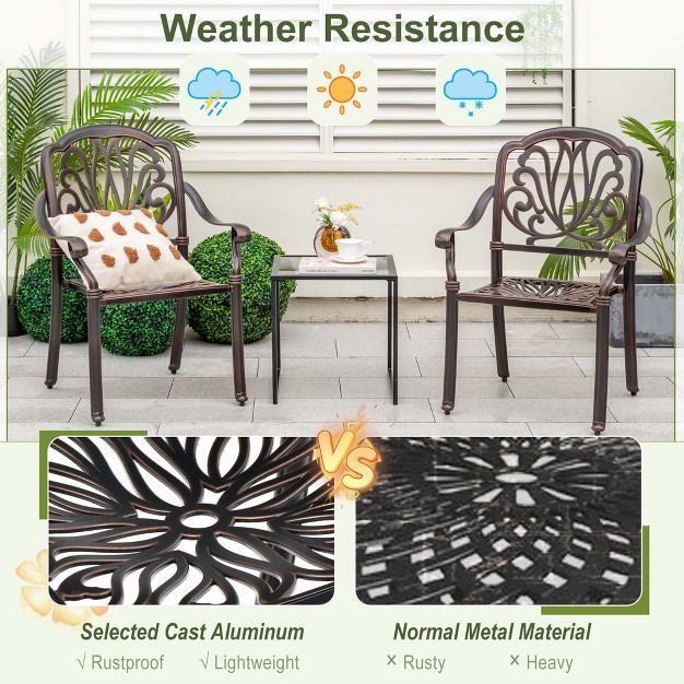 Costway 4pcs Patio Cast Aluminum Dining Chairs Armrests Outdoor Stackable Bronze white