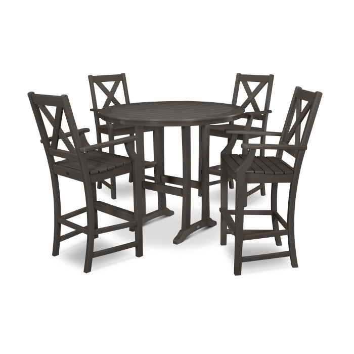 Polywood Braxton 5-Piece Nautical Trestle Arm Chair Bar Set in Vintage Finish PWS513-1-V