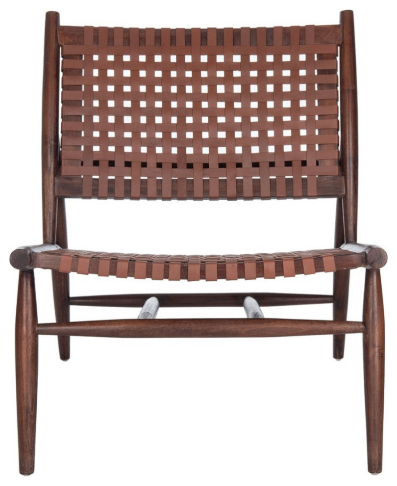 Leil Leather Woven Arm Chair  Brown/Cognac   Midcentury   Armchairs And Accent Chairs   by Rustic Home Furniture Deco  Houzz