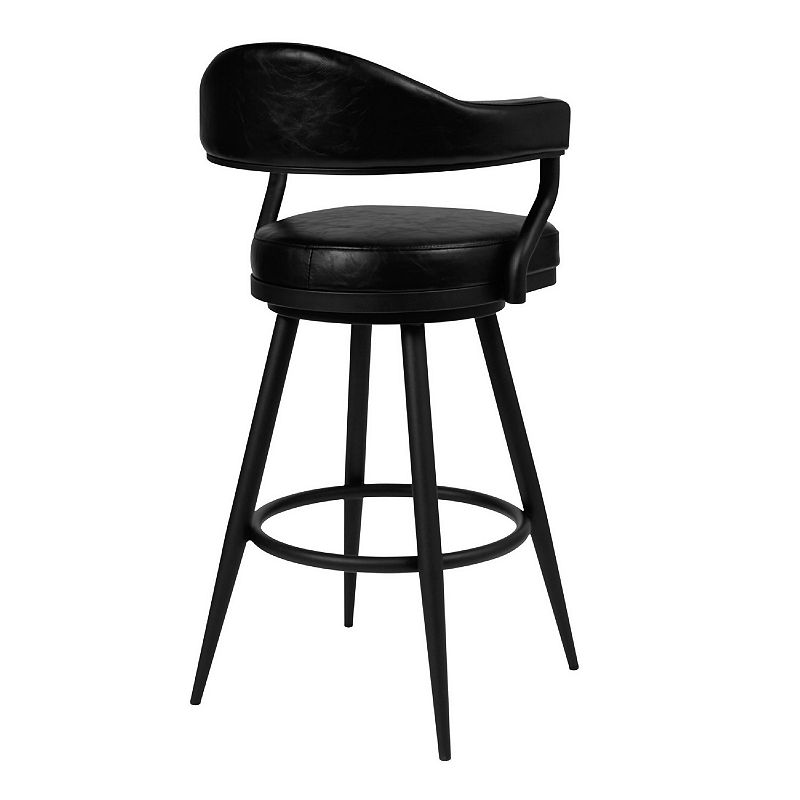 30 Inch Vintage Faux Leather Bar Stool， Metal Peg Legs， Black