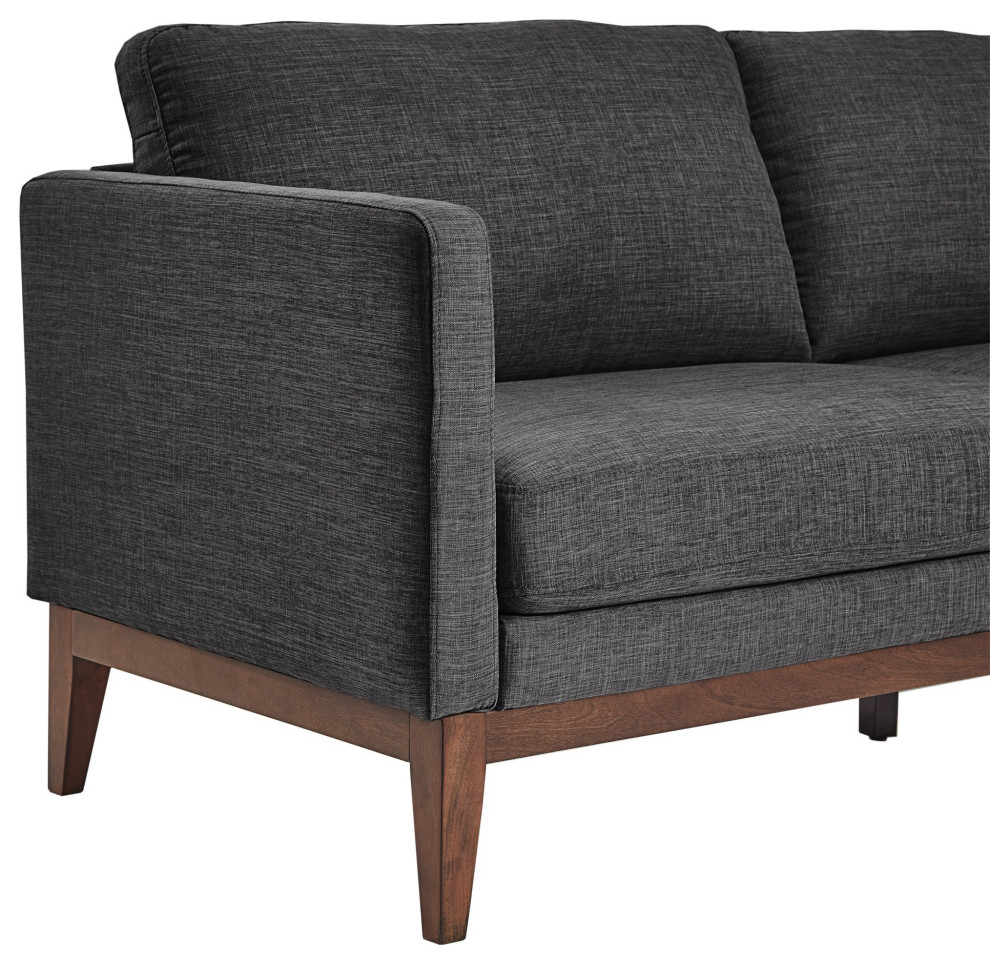 Retro Modern Sofa  Dark Oak Wooden Legs With Beige Linen Fabric Seat   Transitional   Sofas   by Decorn  Houzz