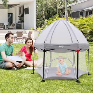 Costway 53 in. Outdoor Baby Playpen with Canopy and Carrying Bag Portable Play Yard Toddlers BC10084GR