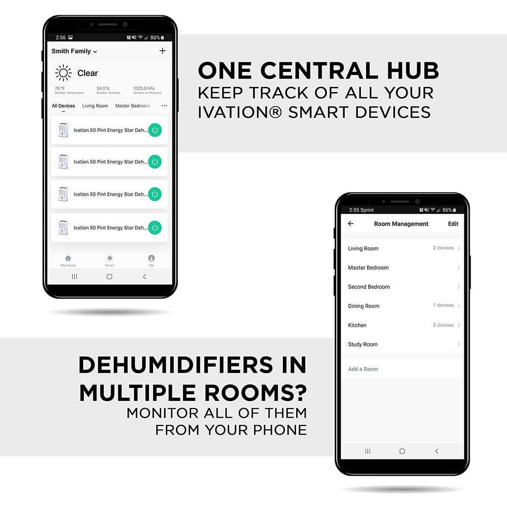 Ivation 50 Pint Smart WiFi Energy Star Dehumidifier with Hose Connector and App