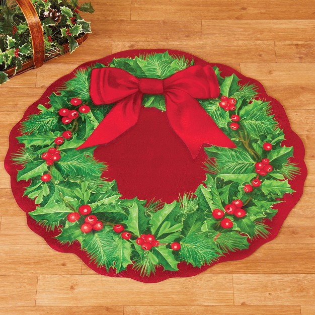 Collections Etc Festive Holiday Wreath Shaped Skid resistant Mat