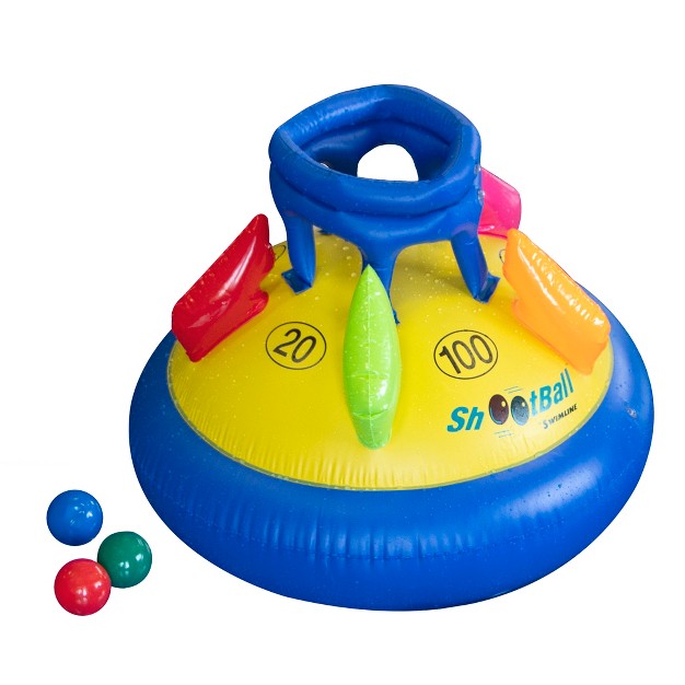 Inflatable Multi port Shootball Floating Pool Game With Three Balls Blue yellow