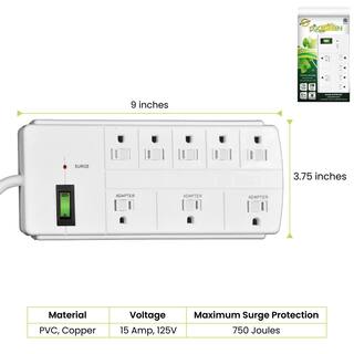 GoGreen Power 8-Outlet 6 ft. Cord Surge Protector Lighted Rocker Switch White GG-18316WH