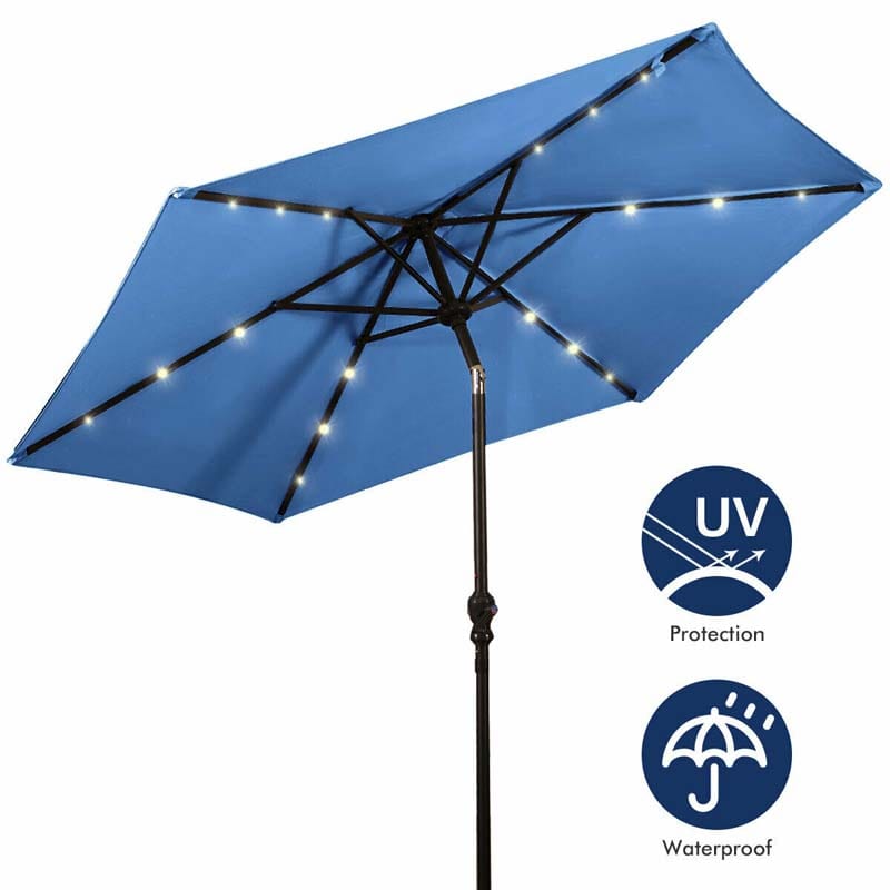 9 FT Tilt Outdoor Patio Umbrella with 18 Solar LED Lights & Crank, Table Umbrella for Pool Deck Backyard