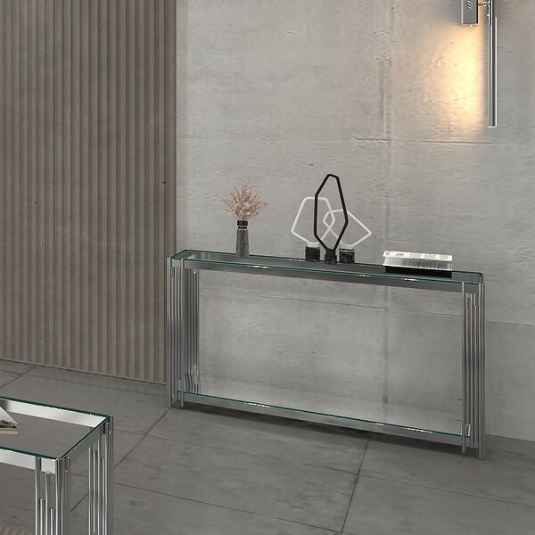 Contemporary Metal and Glass Console Table