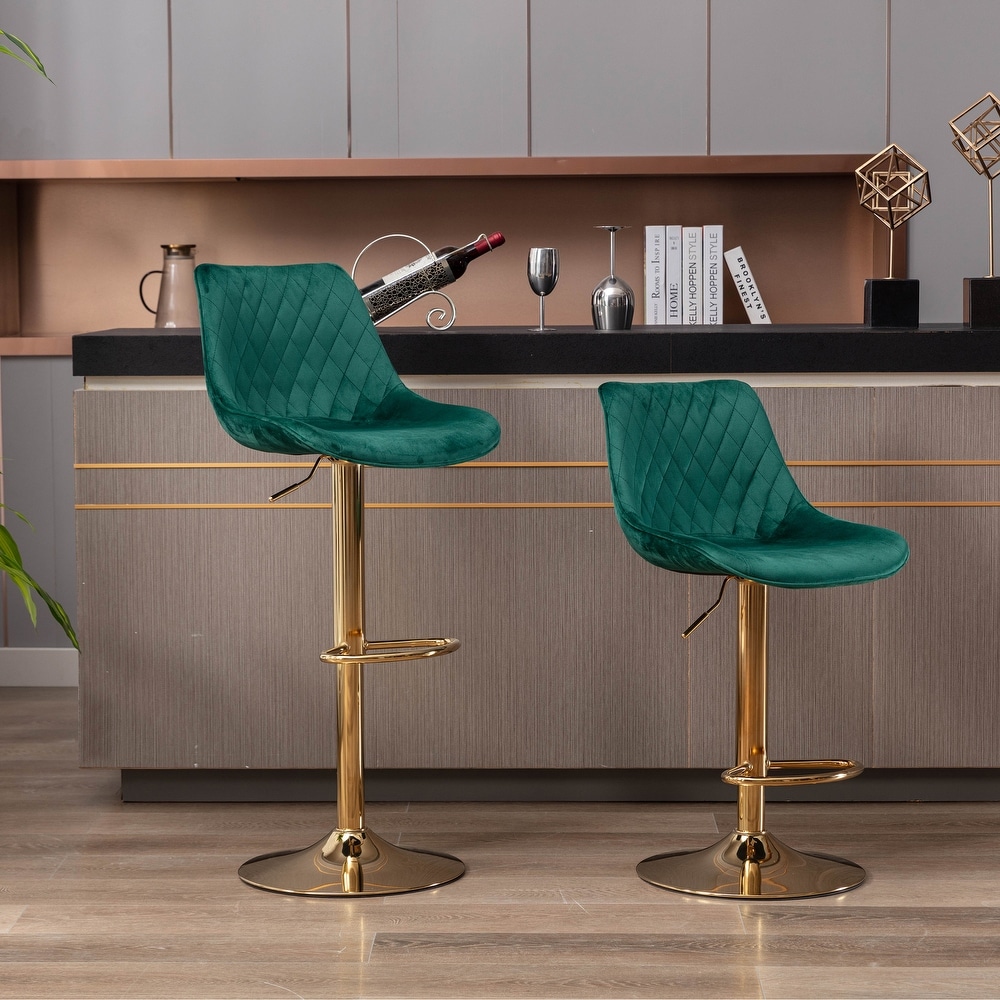 Set of 2 PU Bar Stools with Footrest