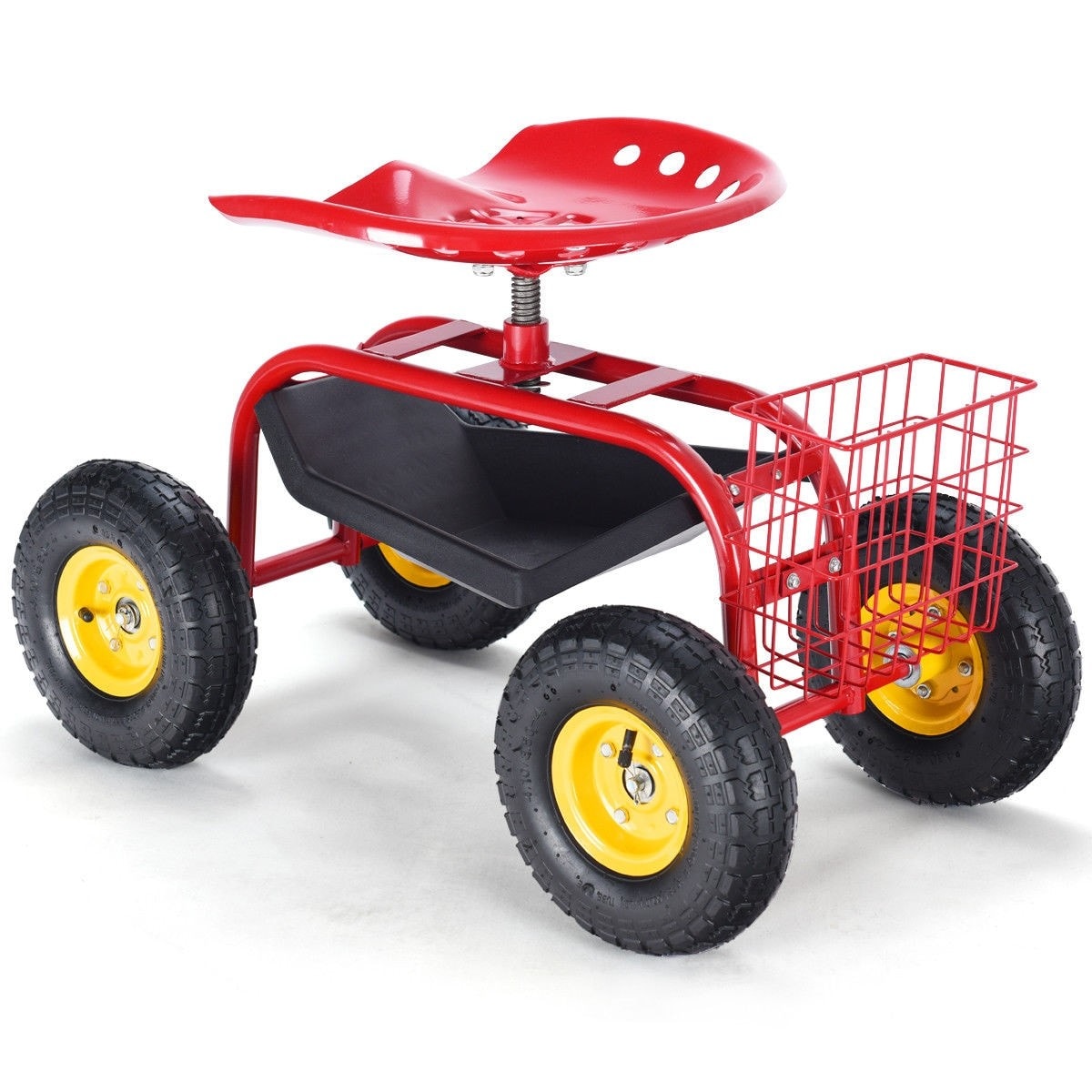 Outdoor Rolling Garden Cart Wagon Scooter with 360¡ã Swivel Seat