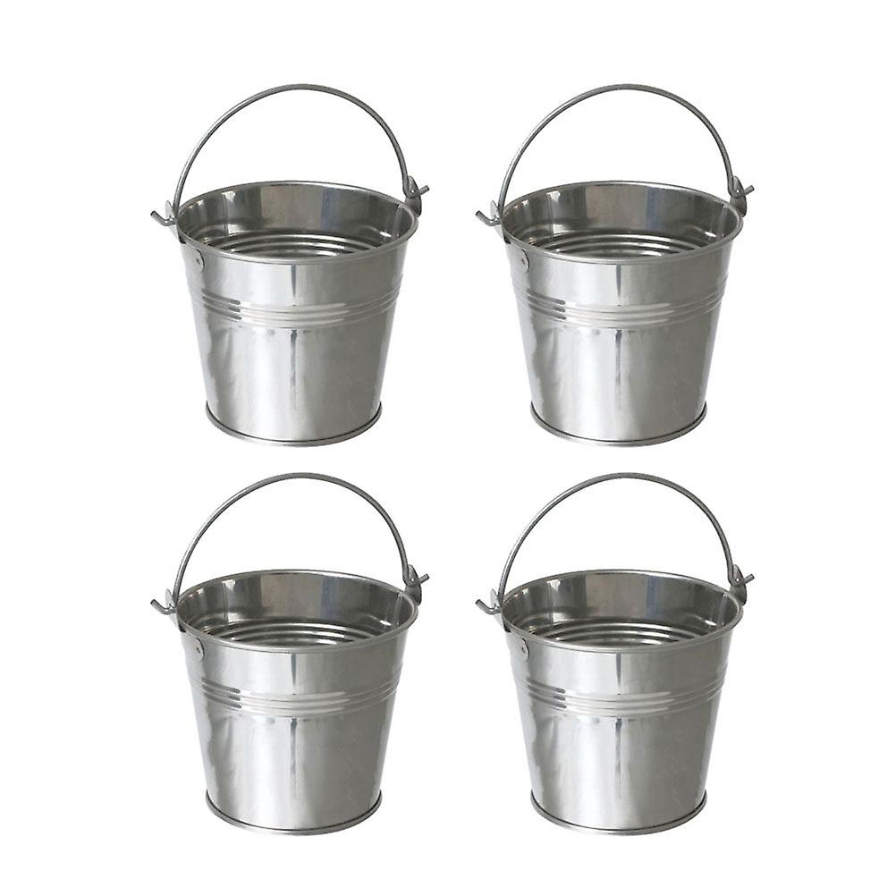 12pcs Mini Tinplate Metal Bucket Icing French Fries Tin Pails - 10.5x7.2x10.5cm (silver)