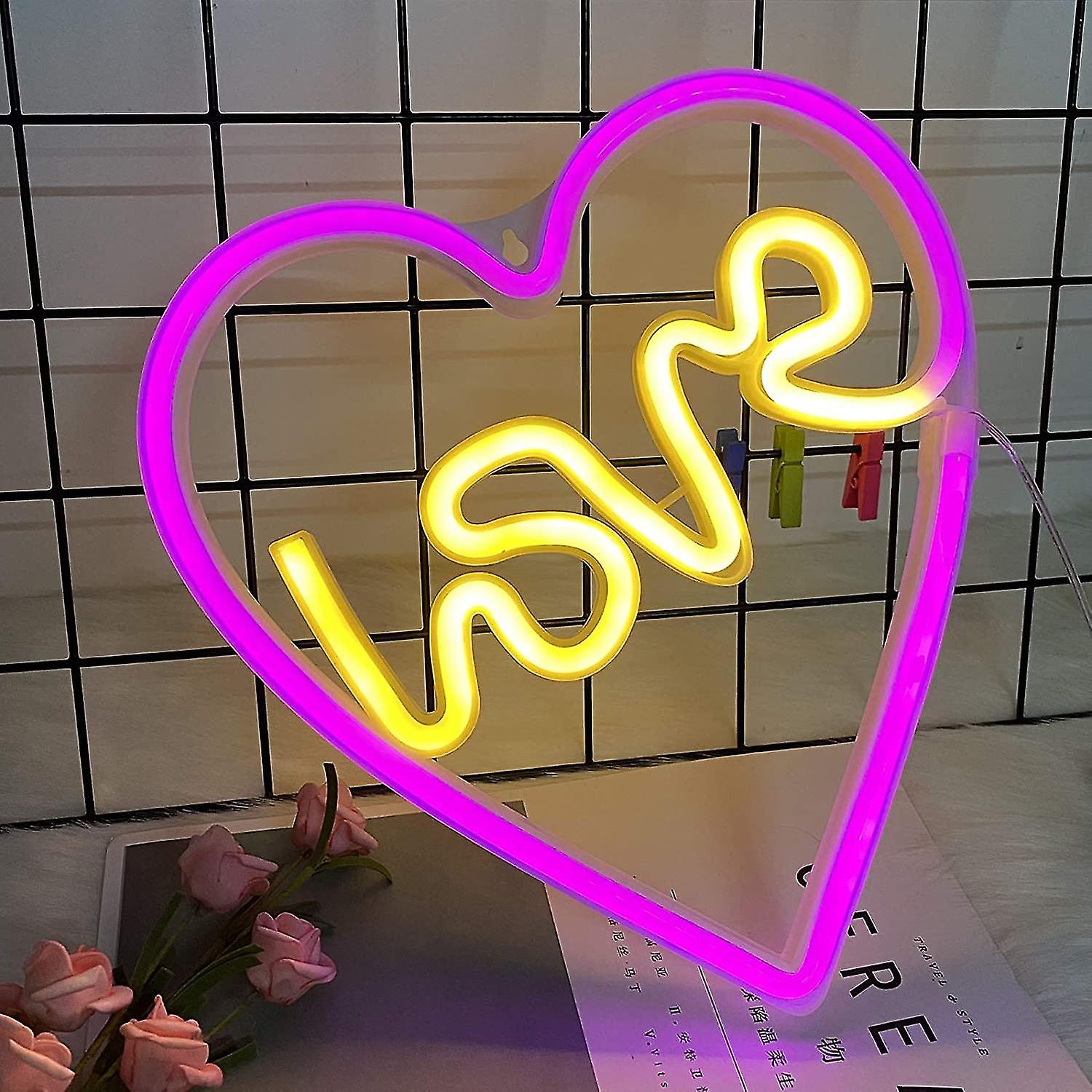 Heart Neon Sign Pink Neon Light Love Neon Lights Battery Operated Or Usb Powered Heart-shaped Lamps Neon Night Light For Wall Art，bedroom Deco