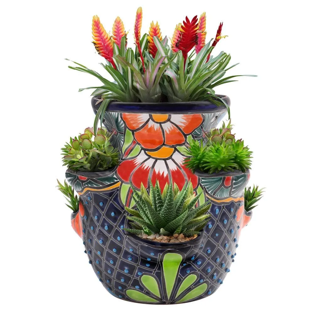 Ravenna Pottery Talavera 6-Pocket Royal Blue Ceramic Strawberry and Herb Pot AWT-923-A1