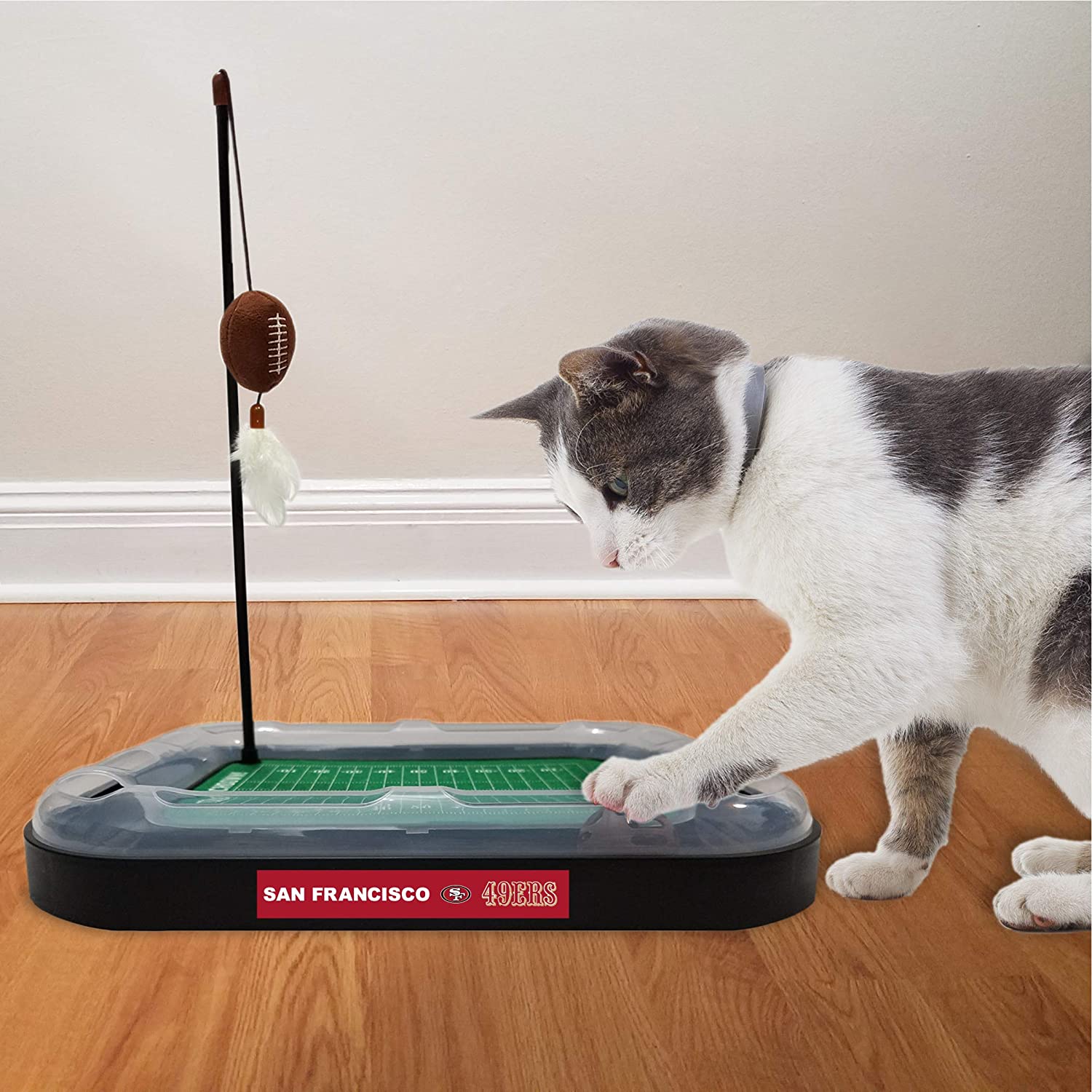 NFL San Francisco 49ers Cat Scratcher Toy with Catnip Plush and Feather Cat and Kitty Toy