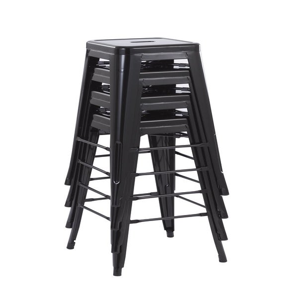 30inch Stackable Metal Stool， Set of 4， Include 4 Stools Gunmetal Color， Backless Style