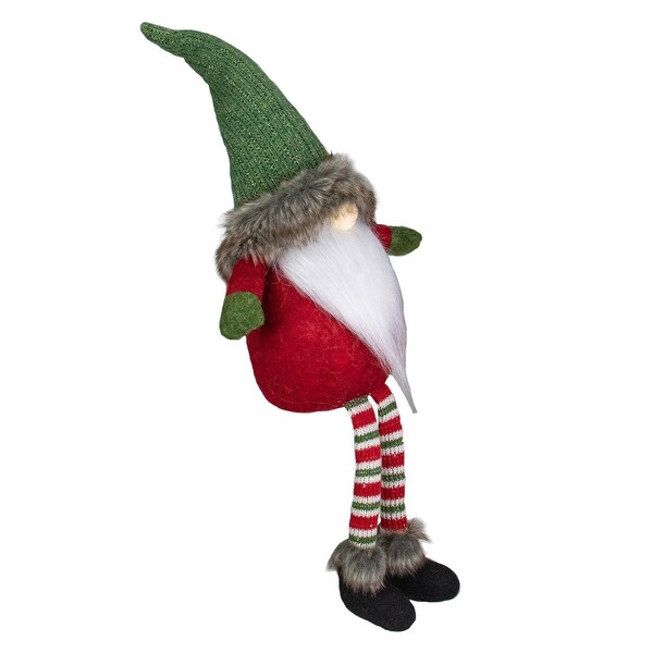 25Inch Plush Red Green Sitting Tabletop Gnome Christmas Decoration