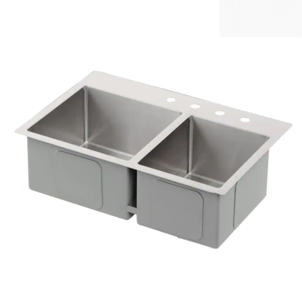 Glacier Bay Tight Radius Drop-in 16G Stainless Steel 33 in. 4-Hole 60/40 Double Bowl Kitchen Sink with Accessories