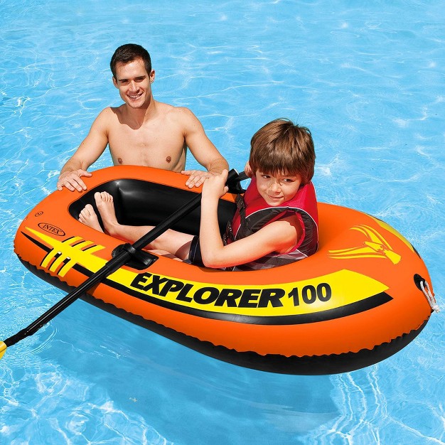 Intex 58329ep Explorer 100 1 Person Youth Kids Pool Lake Inflatable Raft Row Boat With 2 Air Chambers Rigid Design And Bow Tow Rope