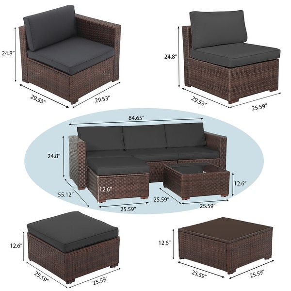 5piece Outdoor Wicker Sectional Sofa Set with Cushions