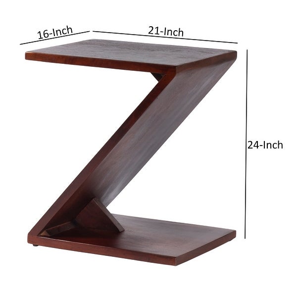 Dark Brown 24 Inch Rectangular Mango Wood Side Table Z Shaped Frame