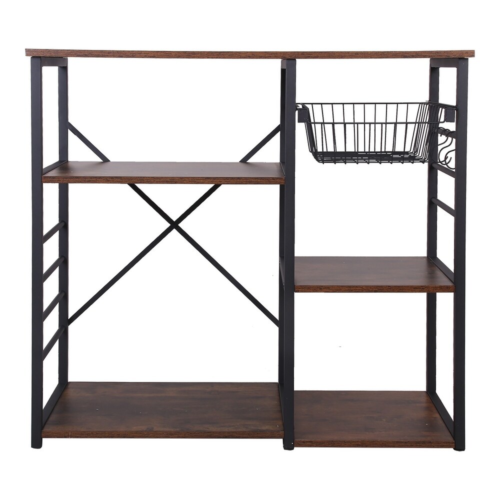 Kitchen Bakers Rack with 4 Shelves and Wire Basket