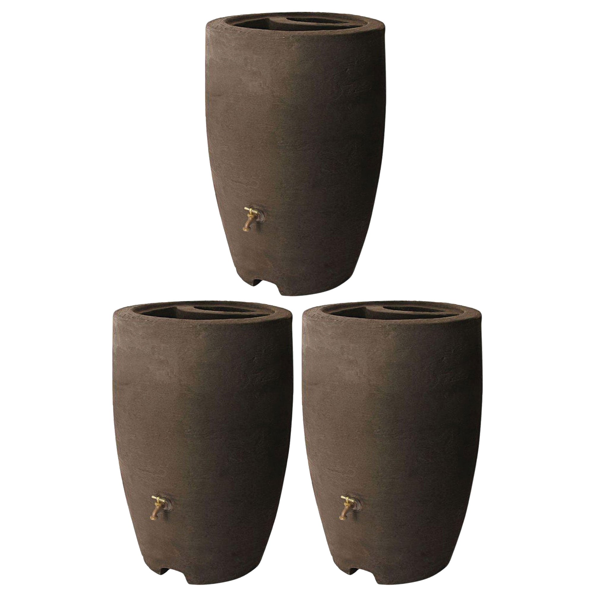 Algreen Athena 50 Gallon Plastic Rain Water Collection Drum， Brownstone (3 Pack)