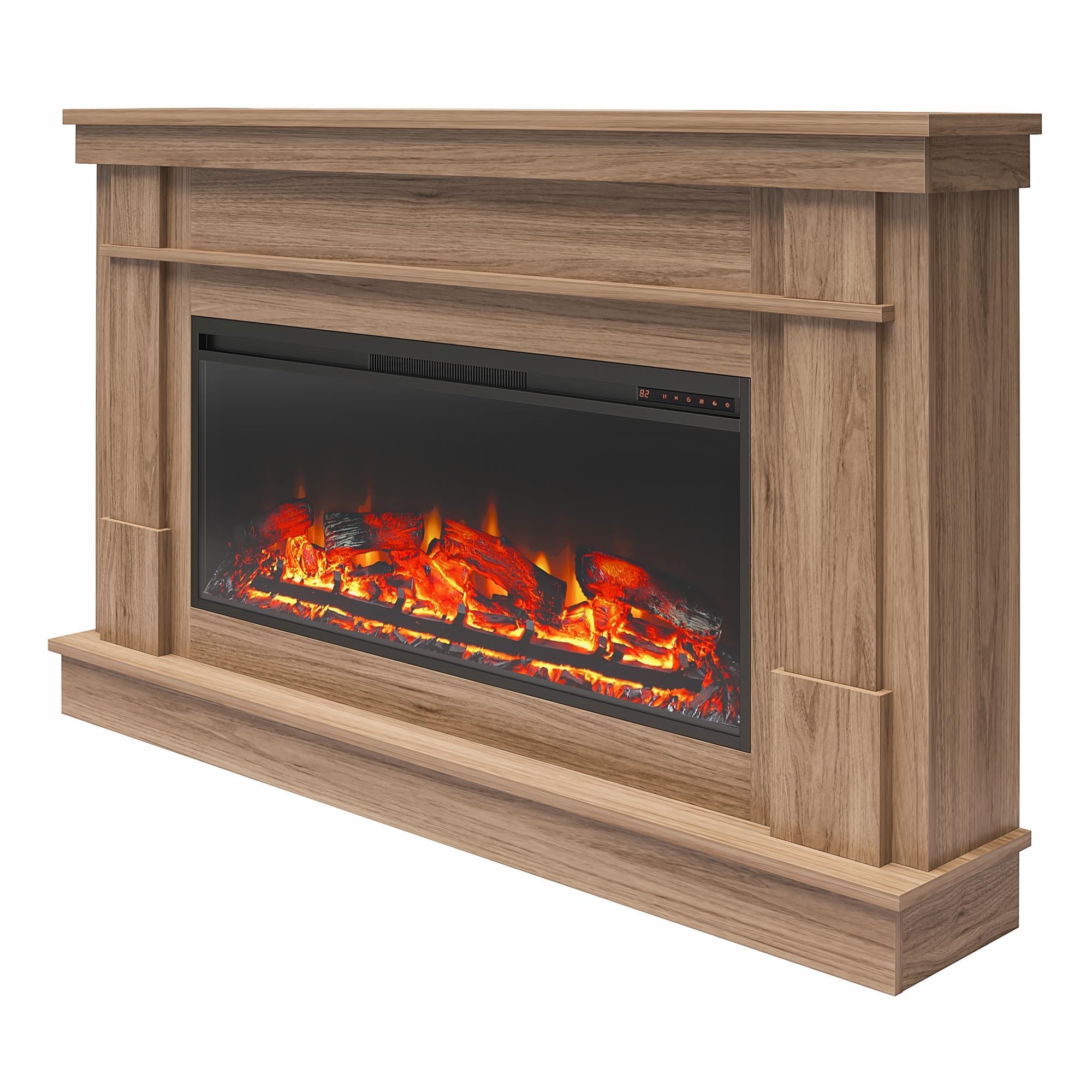 Ameriwood Home Elmdale Wide Mantel with Linear Electric Fireplace, Walnut